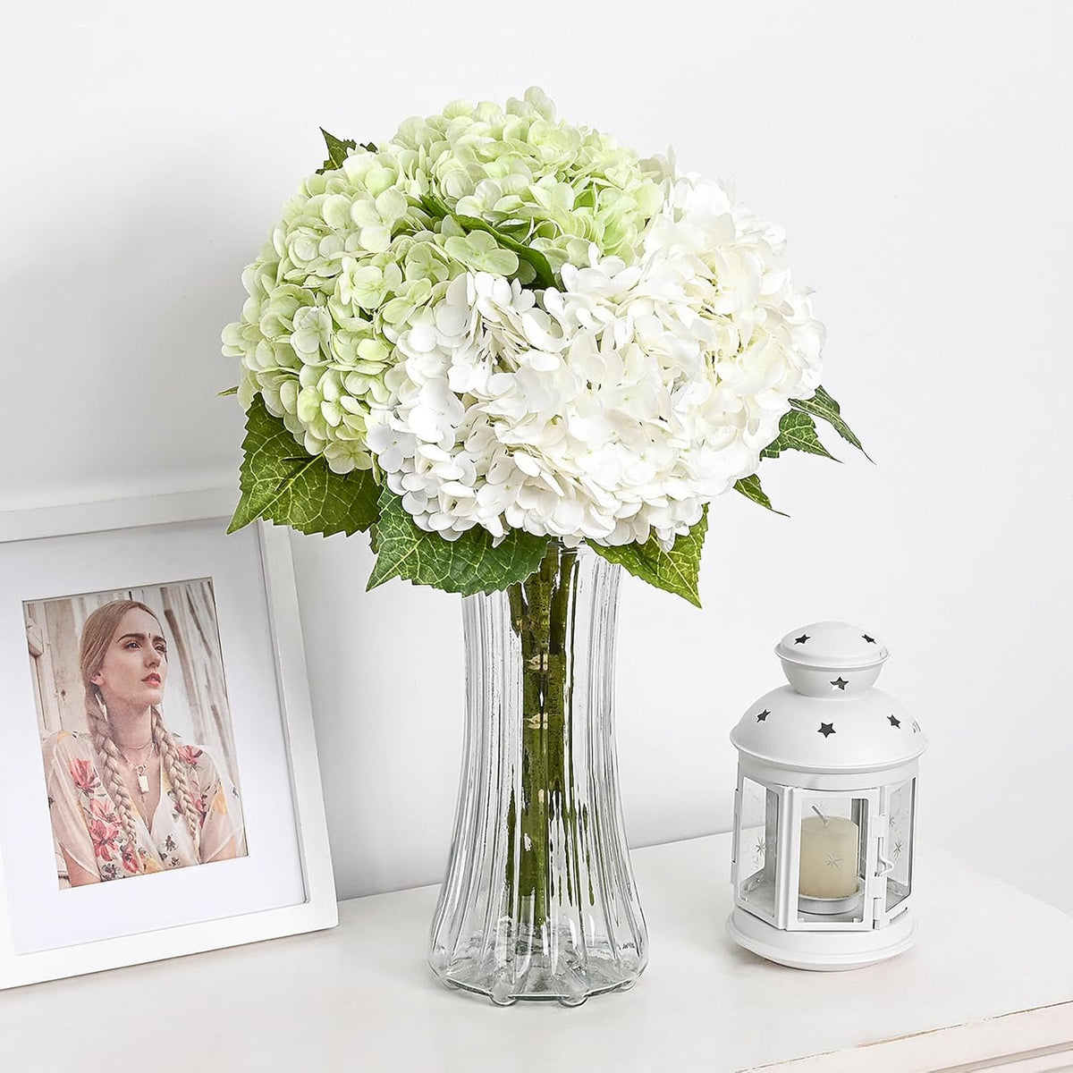 21in Hydrangea Artificial Flowers, Latex Real Touch Hydrangeas (Blue) | Lifelike Large Hydrangea Flowers Long Stem Fake Hydrangeas for Home Decor Party Arrangements Wedding Bouquets Centerpieces