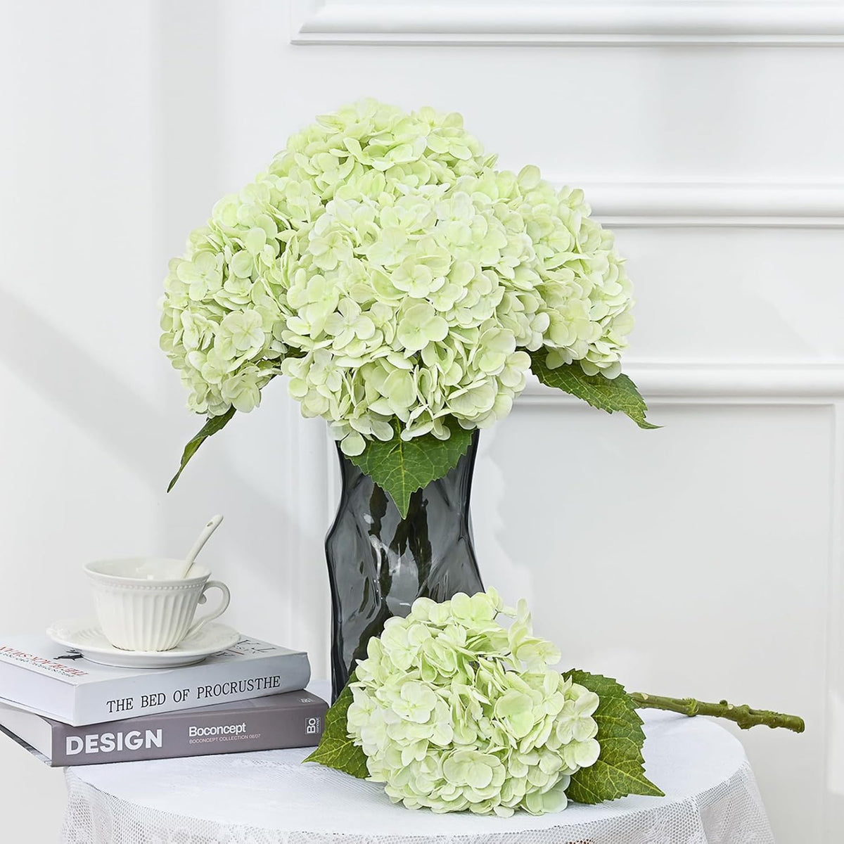 21in Hydrangea Artificial Flowers, Latex Real Touch Hydrangeas (Blue) | Lifelike Large Hydrangea Flowers Long Stem Fake Hydrangeas for Home Decor Party Arrangements Wedding Bouquets Centerpieces