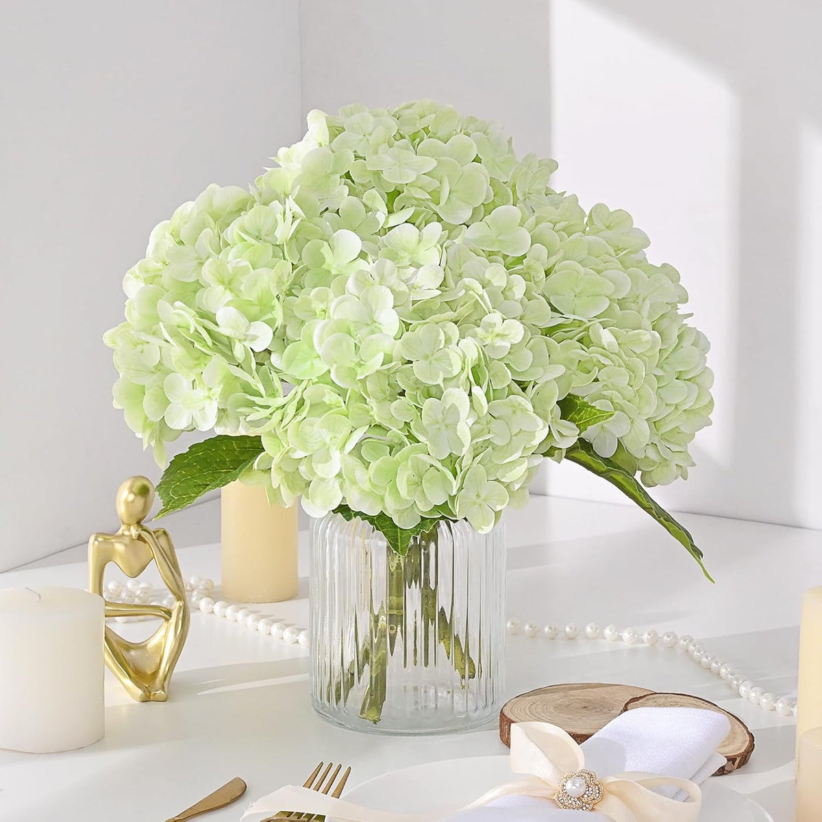 21in Hydrangea Artificial Flowers, Latex Real Touch Hydrangeas (Blue) | Lifelike Large Hydrangea Flowers Long Stem Fake Hydrangeas for Home Decor Party Arrangements Wedding Bouquets Centerpieces