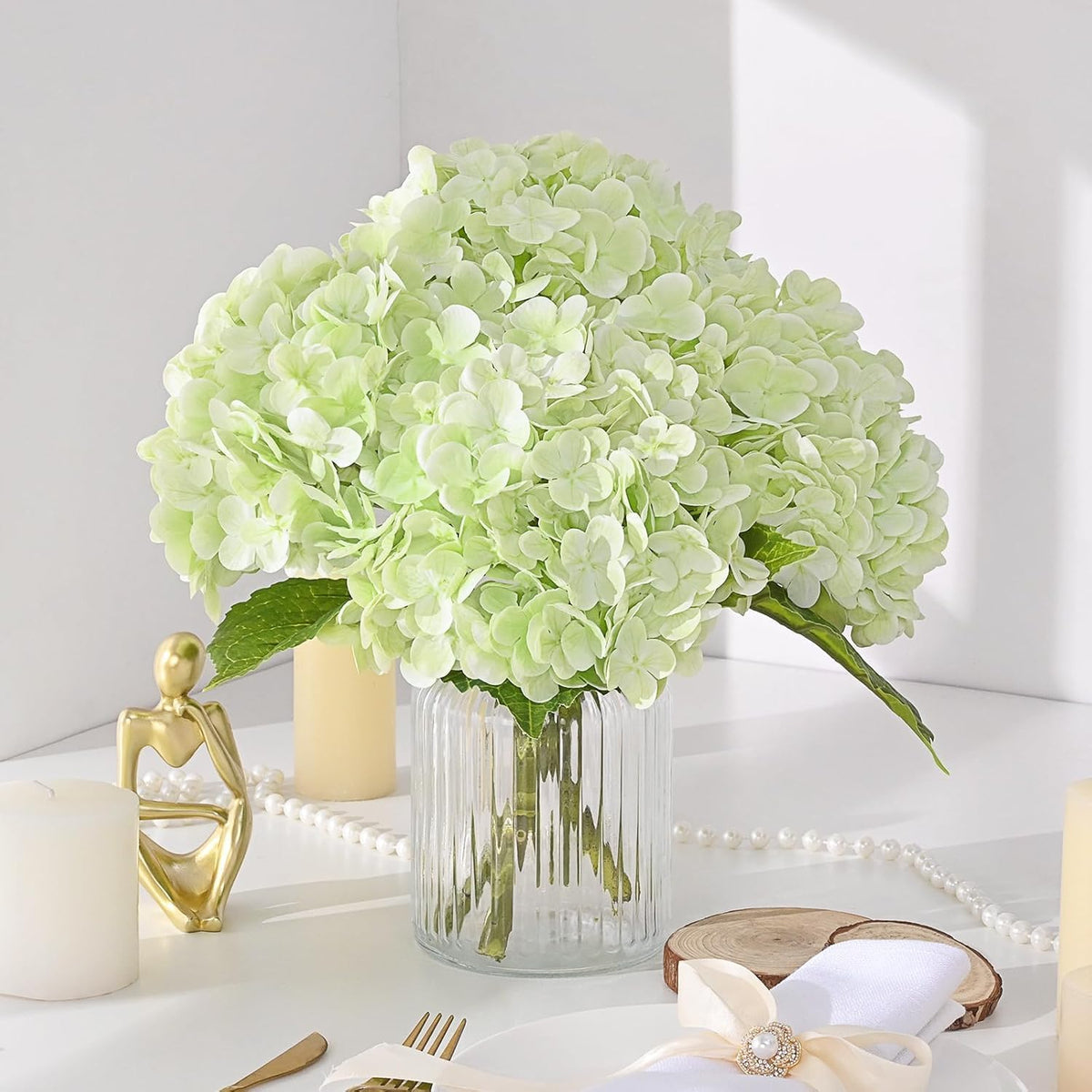 21in Hydrangea Artificial Flowers, Latex Real Touch Hydrangeas (Blue) | Lifelike Large Hydrangea Flowers Long Stem Fake Hydrangeas for Home Decor Party Arrangements Wedding Bouquets Centerpieces