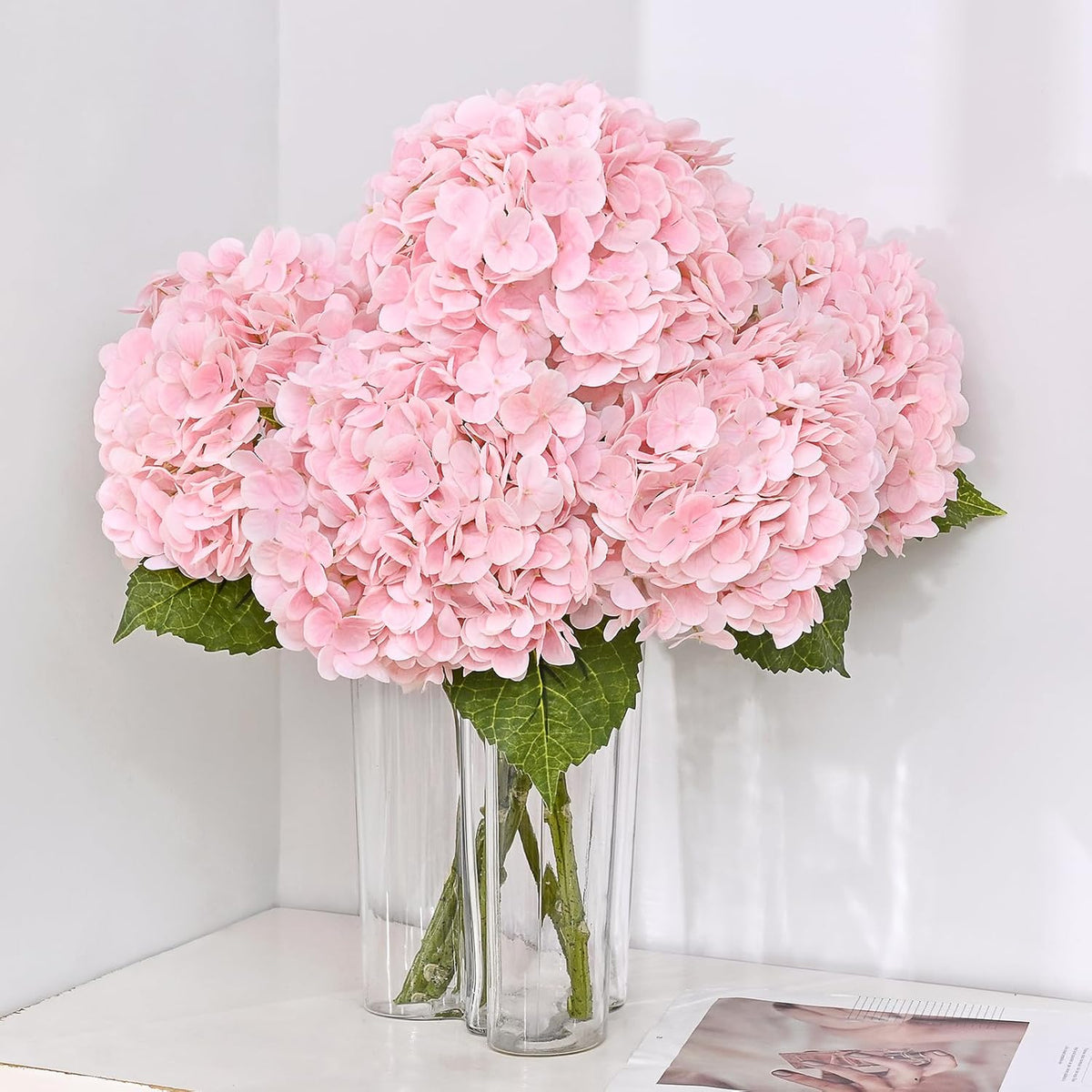 21in Hydrangea Artificial Flowers, Latex Real Touch Hydrangeas (Blue) | Lifelike Large Hydrangea Flowers Long Stem Fake Hydrangeas for Home Decor Party Arrangements Wedding Bouquets Centerpieces