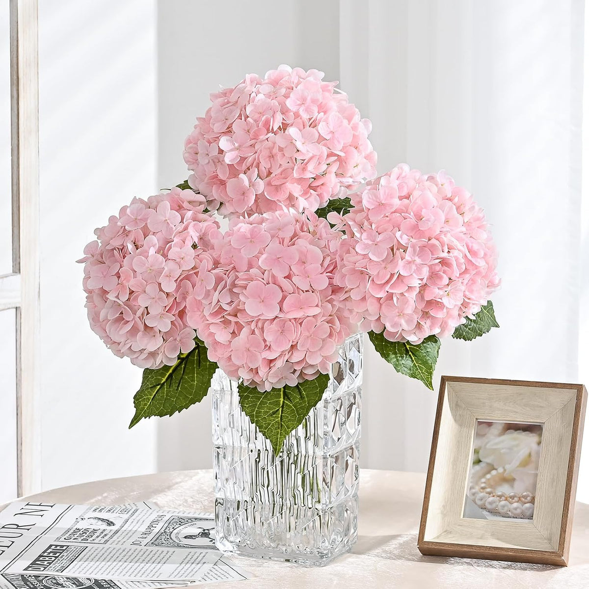 21in Hydrangea Artificial Flowers, Latex Real Touch Hydrangeas (Blue) | Lifelike Large Hydrangea Flowers Long Stem Fake Hydrangeas for Home Decor Party Arrangements Wedding Bouquets Centerpieces