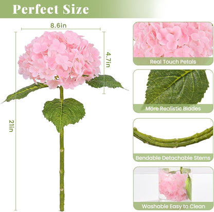 21in Hydrangea Artificial Flowers, Latex Real Touch Hydrangeas (Blue) | Lifelike Large Hydrangea Flowers Long Stem Fake Hydrangeas for Home Decor Party Arrangements Wedding Bouquets Centerpieces