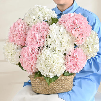 21in Hydrangea Artificial Flowers, Latex Real Touch Hydrangeas (Blue) | Lifelike Large Hydrangea Flowers Long Stem Fake Hydrangeas for Home Decor Party Arrangements Wedding Bouquets Centerpieces