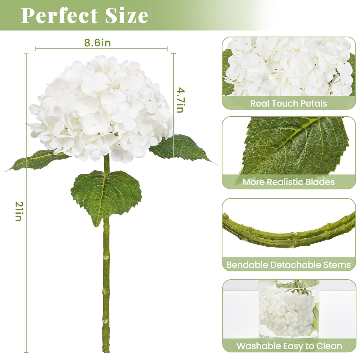 21in Hydrangea Artificial Flowers, Latex Real Touch Hydrangeas (Blue) | Lifelike Large Hydrangea Flowers Long Stem Fake Hydrangeas for Home Decor Party Arrangements Wedding Bouquets Centerpieces