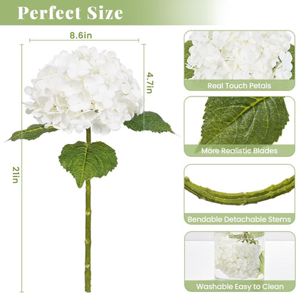 21in Hydrangea Artificial Flowers, Latex Real Touch Hydrangeas (Blue) | Lifelike Large Hydrangea Flowers Long Stem Fake Hydrangeas for Home Decor Party Arrangements Wedding Bouquets Centerpieces
