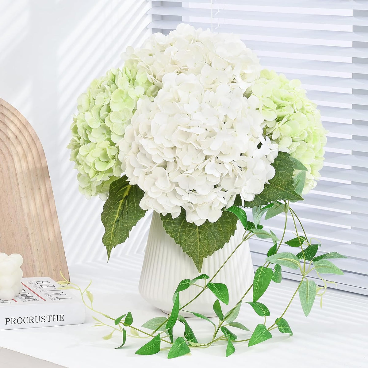 21in Hydrangea Artificial Flowers, Latex Real Touch Hydrangeas (Blue) | Lifelike Large Hydrangea Flowers Long Stem Fake Hydrangeas for Home Decor Party Arrangements Wedding Bouquets Centerpieces