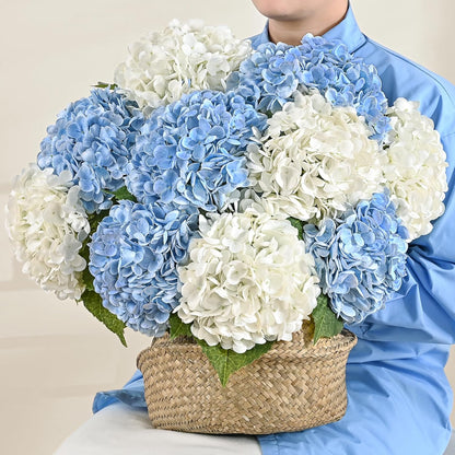 21in Hydrangea Artificial Flowers, Latex Real Touch Hydrangeas (Blue) | Lifelike Large Hydrangea Flowers Long Stem Fake Hydrangeas for Home Decor Party Arrangements Wedding Bouquets Centerpieces