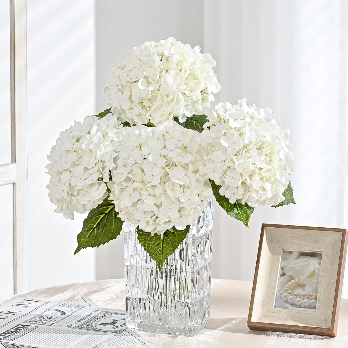 21in Hydrangea Artificial Flowers, Latex Real Touch Hydrangeas (Blue) | Lifelike Large Hydrangea Flowers Long Stem Fake Hydrangeas for Home Decor Party Arrangements Wedding Bouquets Centerpieces