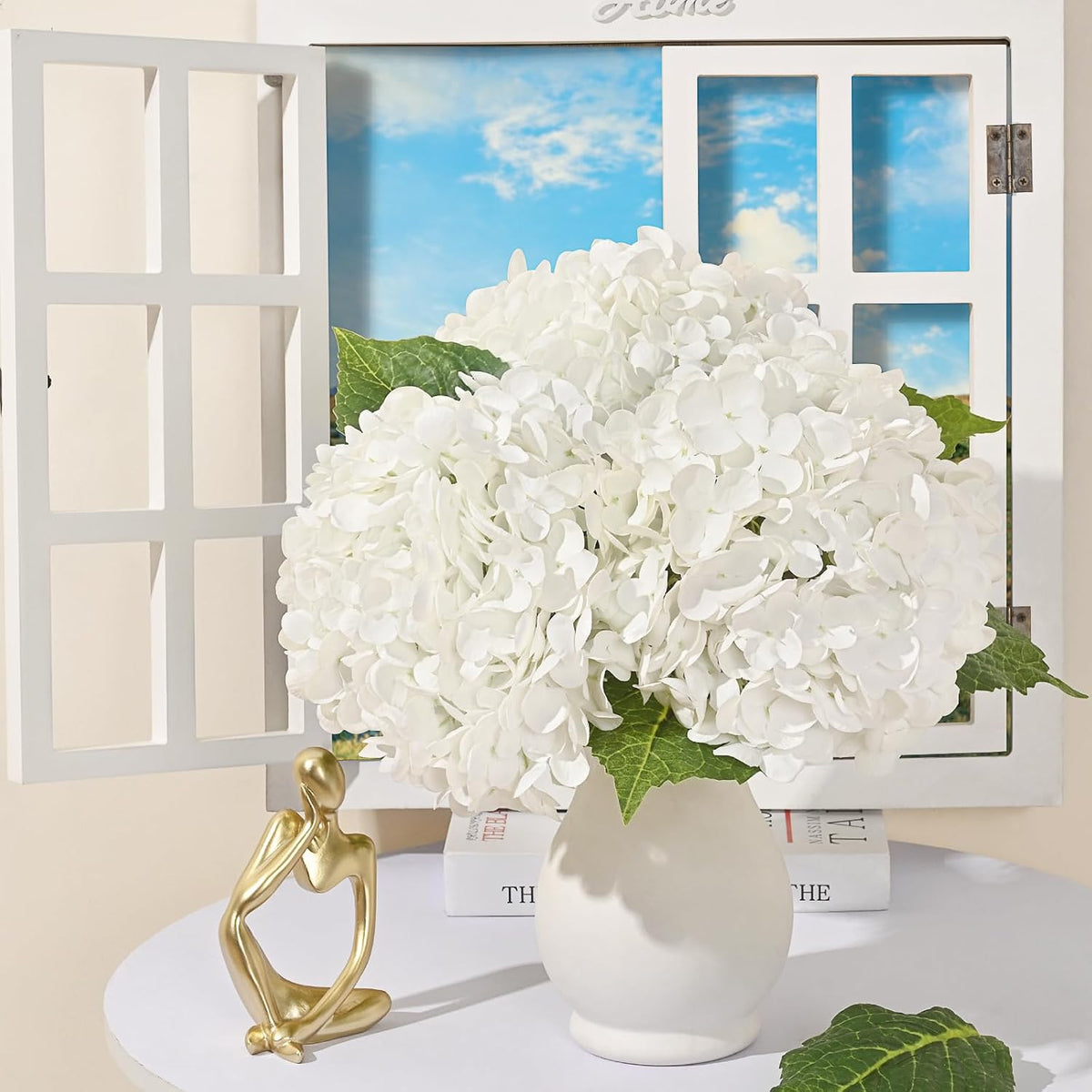 21in Hydrangea Artificial Flowers, Latex Real Touch Hydrangeas (Blue) | Lifelike Large Hydrangea Flowers Long Stem Fake Hydrangeas for Home Decor Party Arrangements Wedding Bouquets Centerpieces