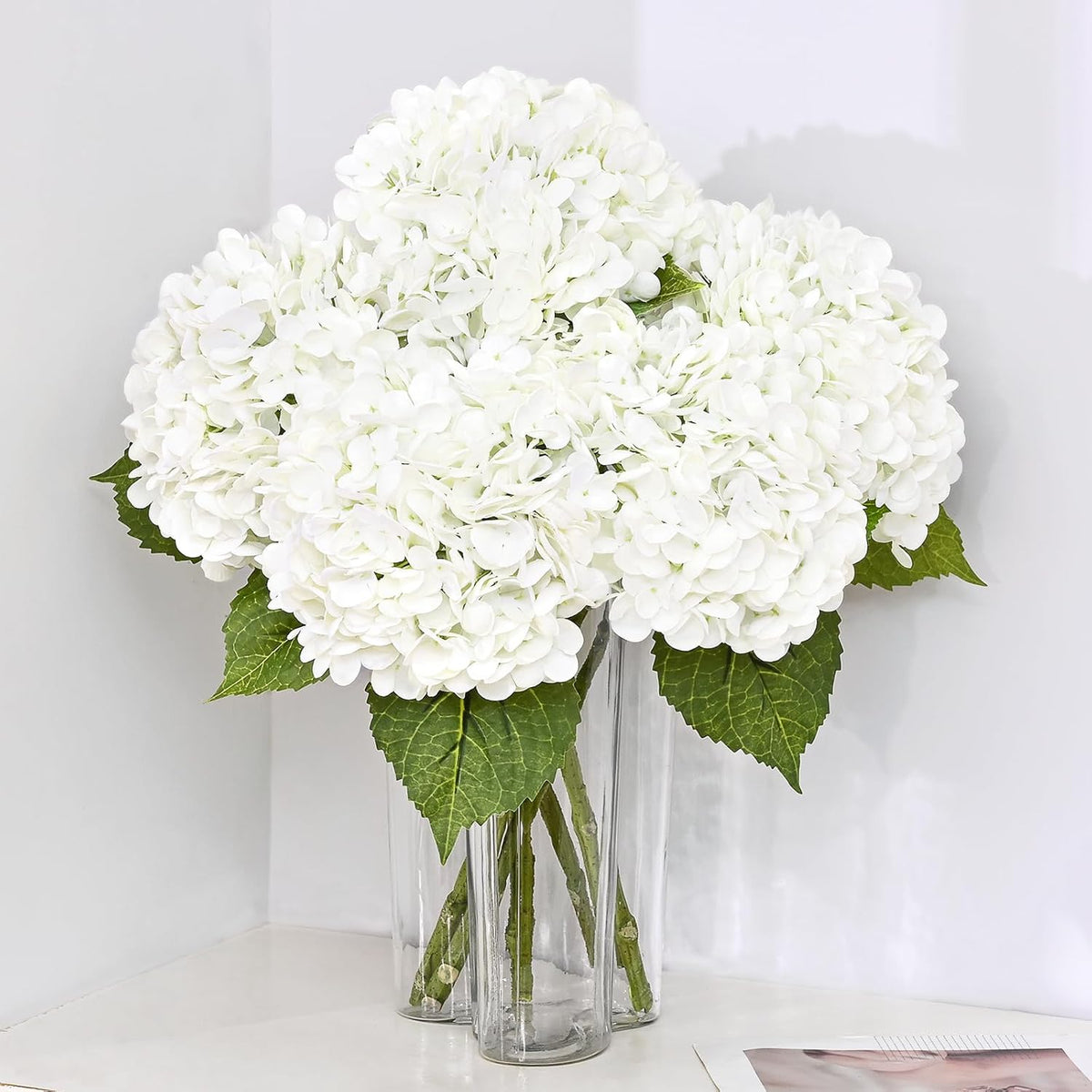 21in Hydrangea Artificial Flowers, Latex Real Touch Hydrangeas (Blue) | Lifelike Large Hydrangea Flowers Long Stem Fake Hydrangeas for Home Decor Party Arrangements Wedding Bouquets Centerpieces