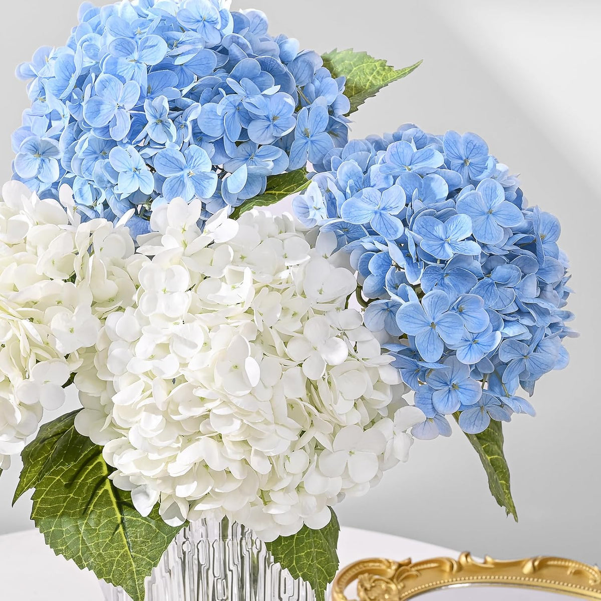 21in Hydrangea Artificial Flowers, Latex Real Touch Hydrangeas (Blue) | Lifelike Large Hydrangea Flowers Long Stem Fake Hydrangeas for Home Decor Party Arrangements Wedding Bouquets Centerpieces