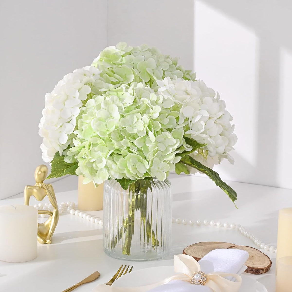 21in Hydrangea Artificial Flowers, Latex Real Touch Hydrangeas (Blue) | Lifelike Large Hydrangea Flowers Long Stem Fake Hydrangeas for Home Decor Party Arrangements Wedding Bouquets Centerpieces