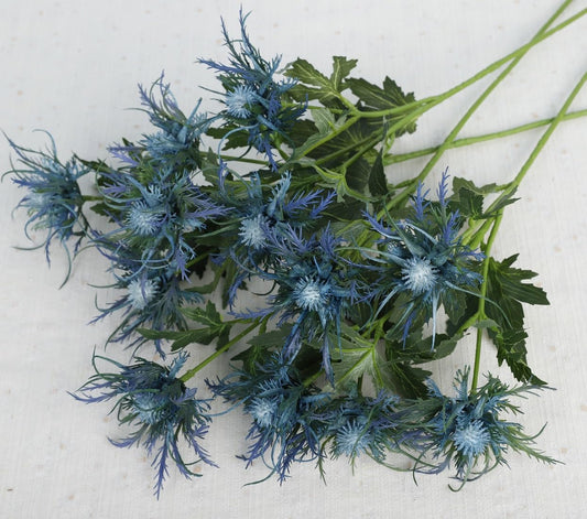 8 Stems Artificial Thistle Flowers 8 Branch Real Touch Blue Thistle Decor 26 Inch Real Size Rustic Spray Eryngium Sea Holly for Wedding Bouquet Centerpiece