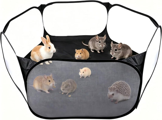 6-Sided Small Animal Playpen, Portable Steel Mesh Tent | for Rabbits, Hamsters, Chinchillas, Hedgehogs. Foldable High-Strength Steel Yard Fence for Indoor & Outdoor Use