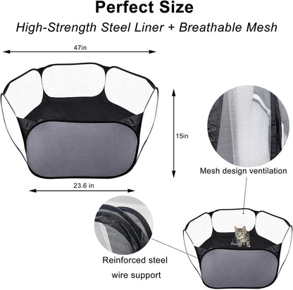6-Sided Small Animal Playpen, Portable Steel Mesh Tent | for Rabbits, Hamsters, Chinchillas, Hedgehogs. Foldable High-Strength Steel Yard Fence for Indoor & Outdoor Use