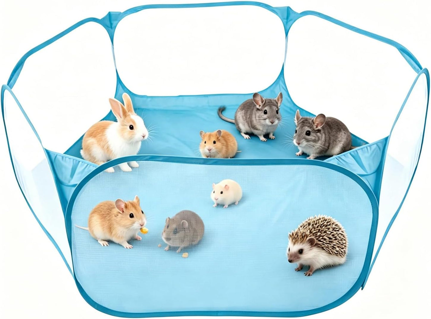 6-Sided Small Animal Playpen, Portable Steel Mesh Tent | for Rabbits, Hamsters, Chinchillas, Hedgehogs. Foldable High-Strength Steel Yard Fence for Indoor & Outdoor Use
