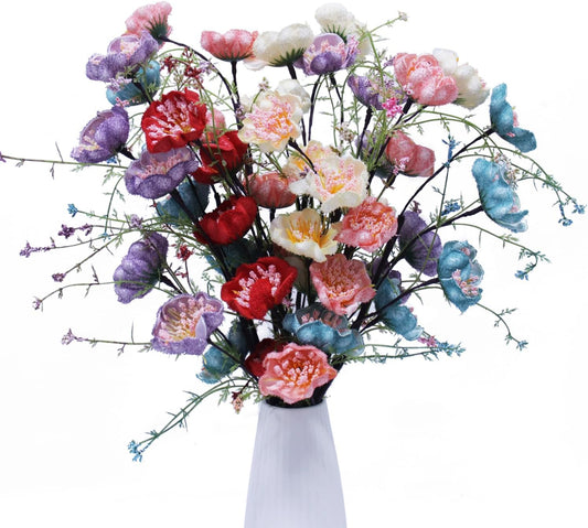Fake Flowers 8 Pcs Poppies Plastic Flowers Artificial Silk Flower Bouquet for Home Office Wedding Outdoor and Patio Lawn Garden Decor, Height 24 Inches - Mixed Colors