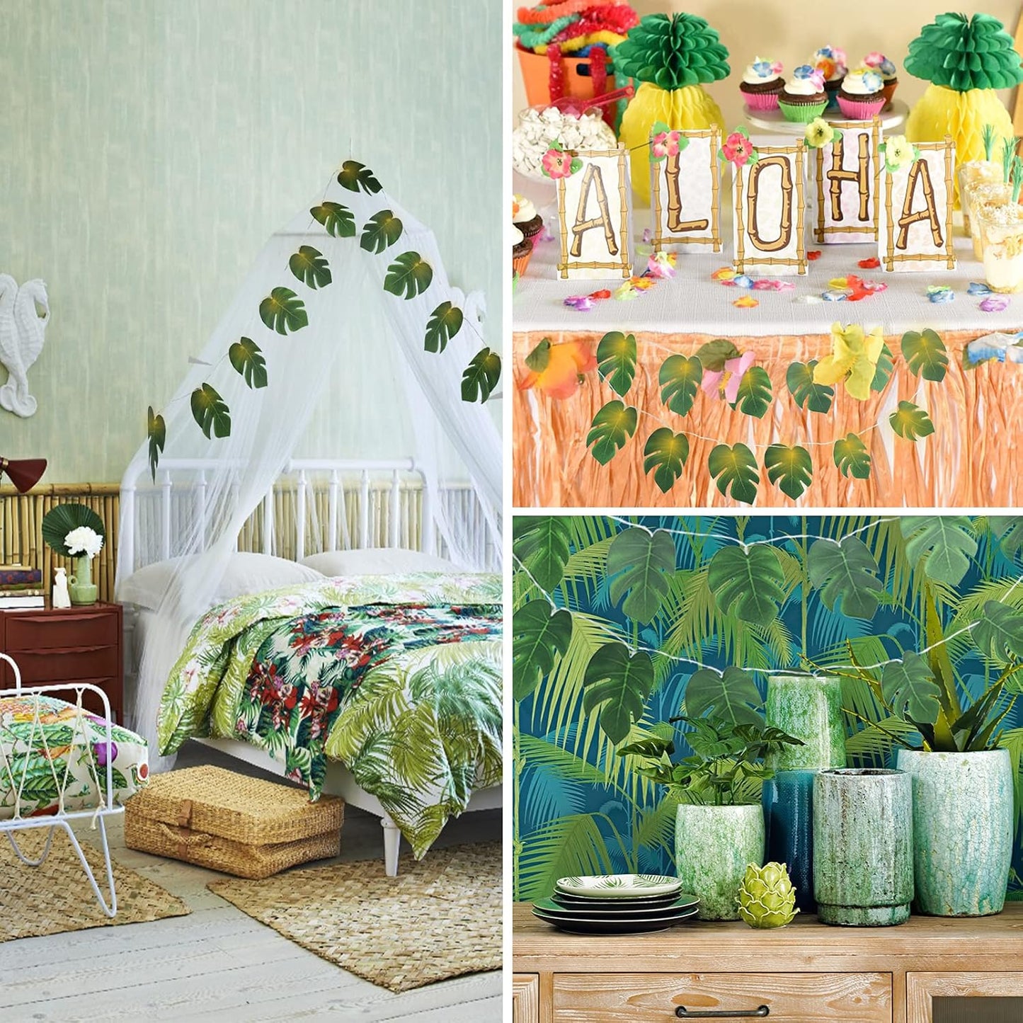 Artificial Large Palm Leaves Tree Plants 29in UV Resistant Greenery | Faux Tropical Monstera Turtle Leaf for Indoor Outdoor Home Garden Hawaiian Luau Jungle Beach Party Spring Summer Decoration
