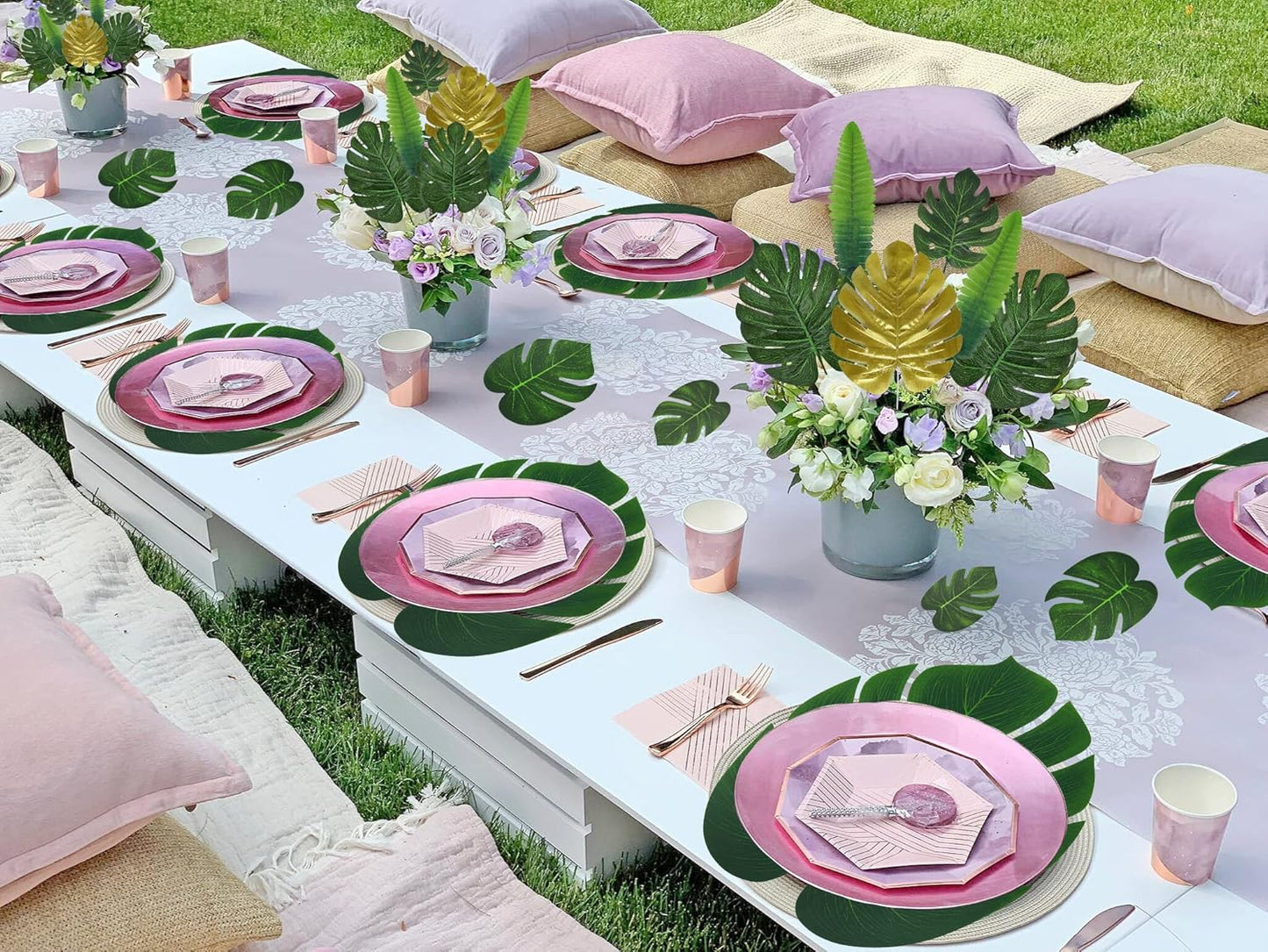 Artificial Large Palm Leaves Tree Plants 29in UV Resistant Greenery | Faux Tropical Monstera Turtle Leaf for Indoor Outdoor Home Garden Hawaiian Luau Jungle Beach Party Spring Summer Decoration