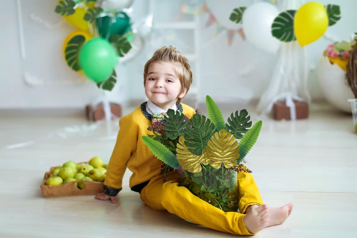 Artificial Large Palm Leaves Tree Plants 29in UV Resistant Greenery | Faux Tropical Monstera Turtle Leaf for Indoor Outdoor Home Garden Hawaiian Luau Jungle Beach Party Spring Summer Decoration