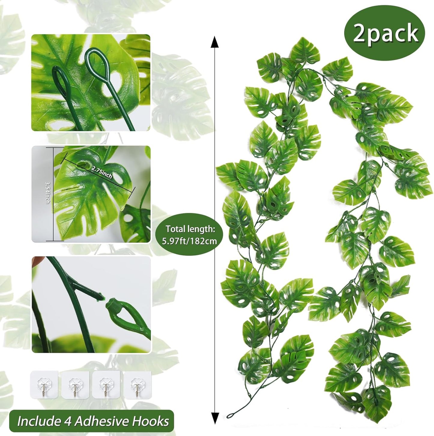Artificial Large Palm Leaves Tree Plants 29in UV Resistant Greenery | Faux Tropical Monstera Turtle Leaf for Indoor Outdoor Home Garden Hawaiian Luau Jungle Beach Party Spring Summer Decoration