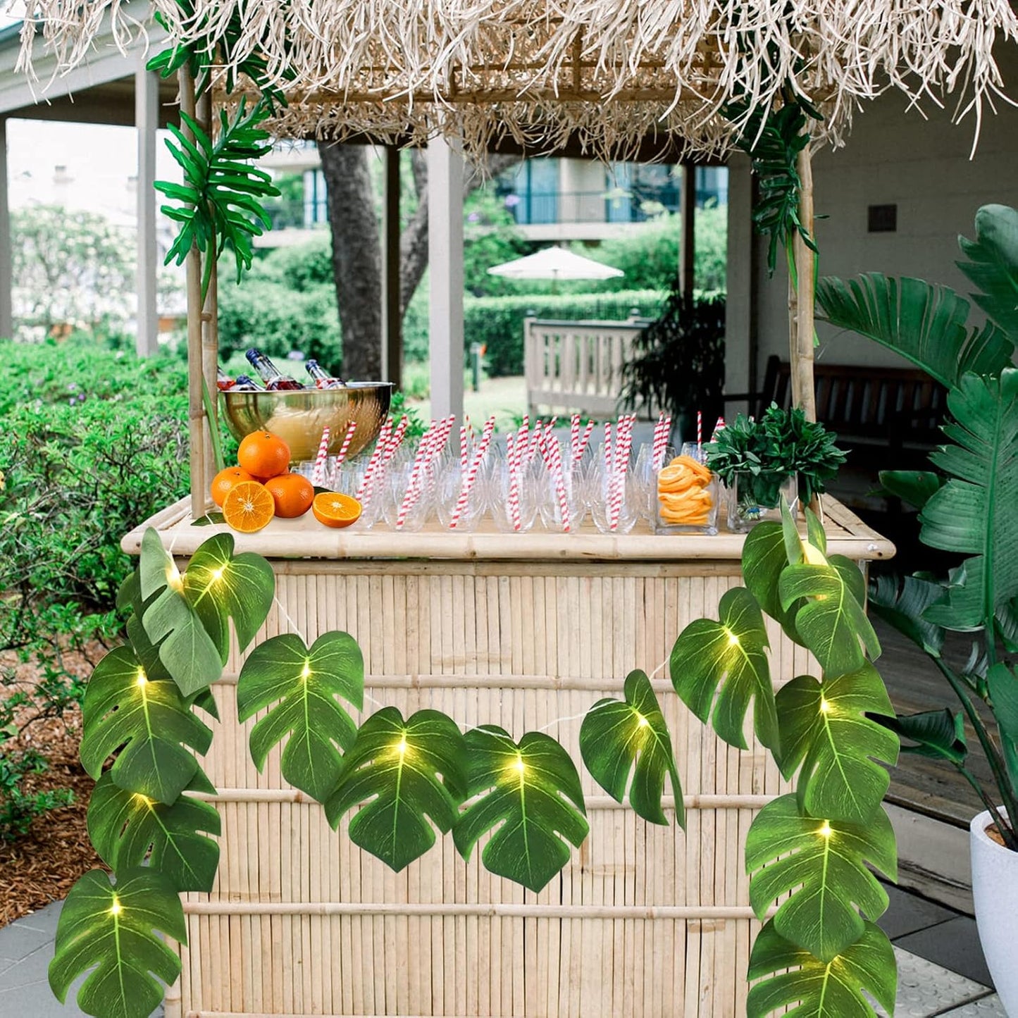 Artificial Large Palm Leaves Tree Plants 29in UV Resistant Greenery | Faux Tropical Monstera Turtle Leaf for Indoor Outdoor Home Garden Hawaiian Luau Jungle Beach Party Spring Summer Decoration