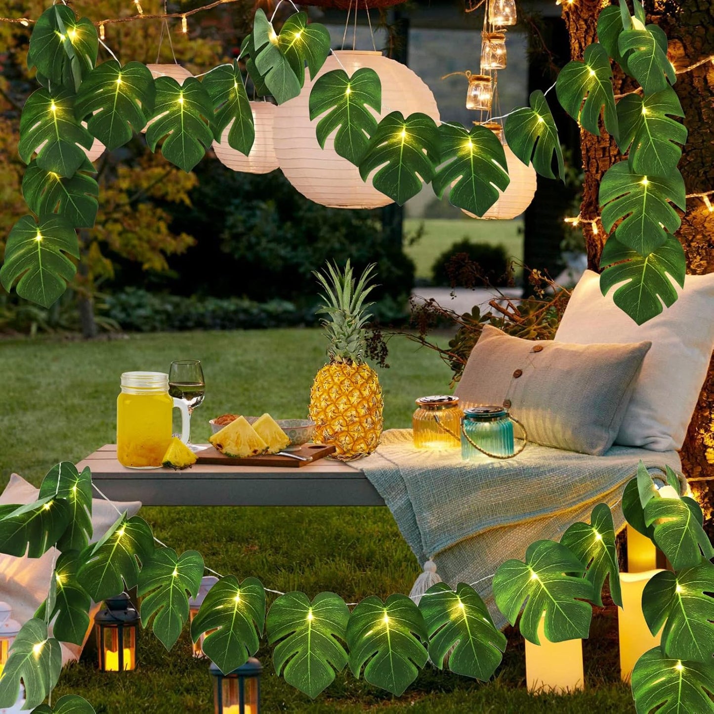 Artificial Large Palm Leaves Tree Plants 29in UV Resistant Greenery | Faux Tropical Monstera Turtle Leaf for Indoor Outdoor Home Garden Hawaiian Luau Jungle Beach Party Spring Summer Decoration