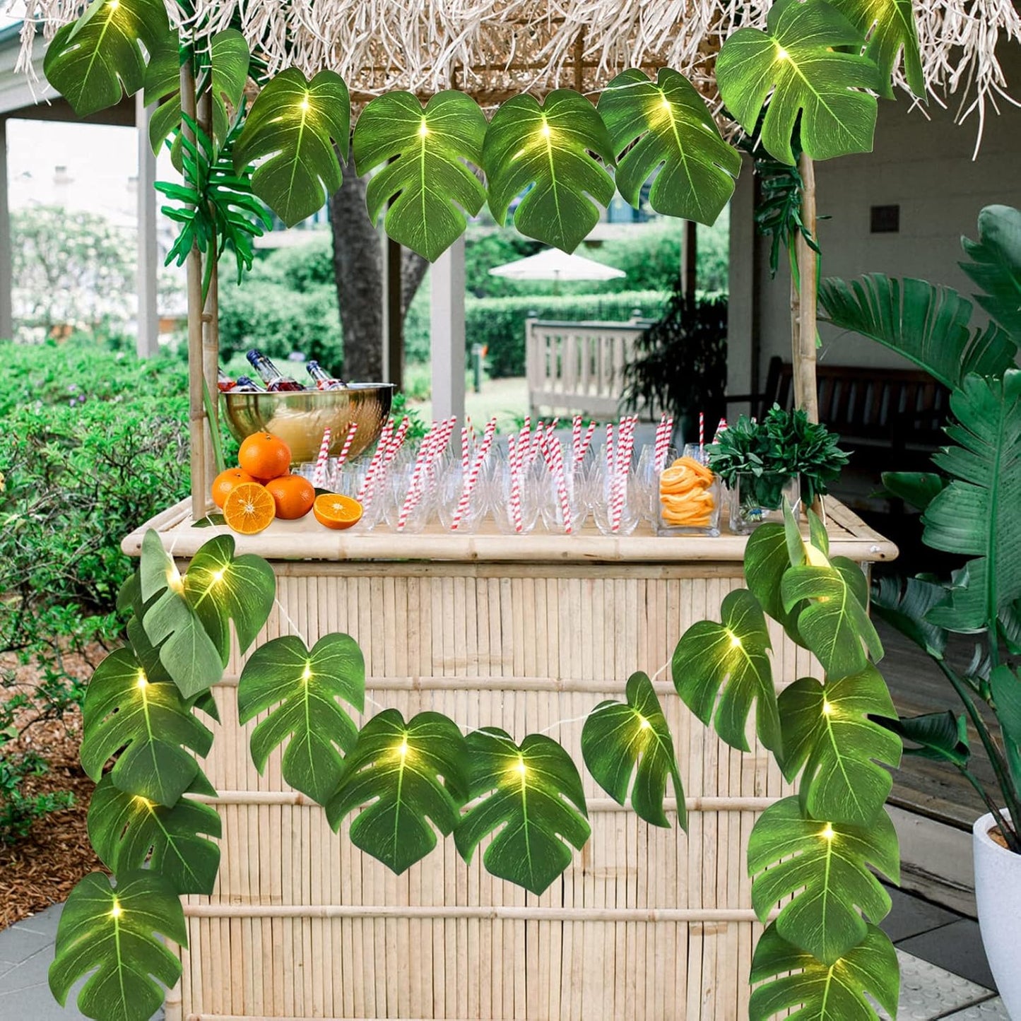 Artificial Large Palm Leaves Tree Plants 29in UV Resistant Greenery | Faux Tropical Monstera Turtle Leaf for Indoor Outdoor Home Garden Hawaiian Luau Jungle Beach Party Spring Summer Decoration