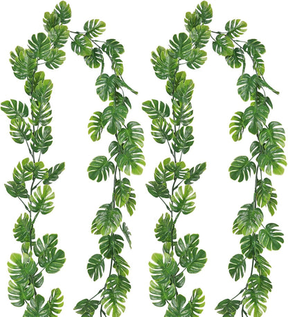 Artificial Large Palm Leaves Tree Plants 29in UV Resistant Greenery | Faux Tropical Monstera Turtle Leaf for Indoor Outdoor Home Garden Hawaiian Luau Jungle Beach Party Spring Summer Decoration