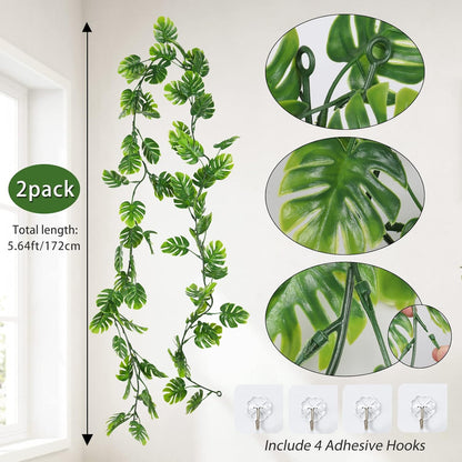 Artificial Large Palm Leaves Tree Plants 29in UV Resistant Greenery | Faux Tropical Monstera Turtle Leaf for Indoor Outdoor Home Garden Hawaiian Luau Jungle Beach Party Spring Summer Decoration