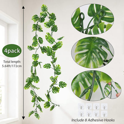 Artificial Large Palm Leaves Tree Plants 29in UV Resistant Greenery | Faux Tropical Monstera Turtle Leaf for Indoor Outdoor Home Garden Hawaiian Luau Jungle Beach Party Spring Summer Decoration