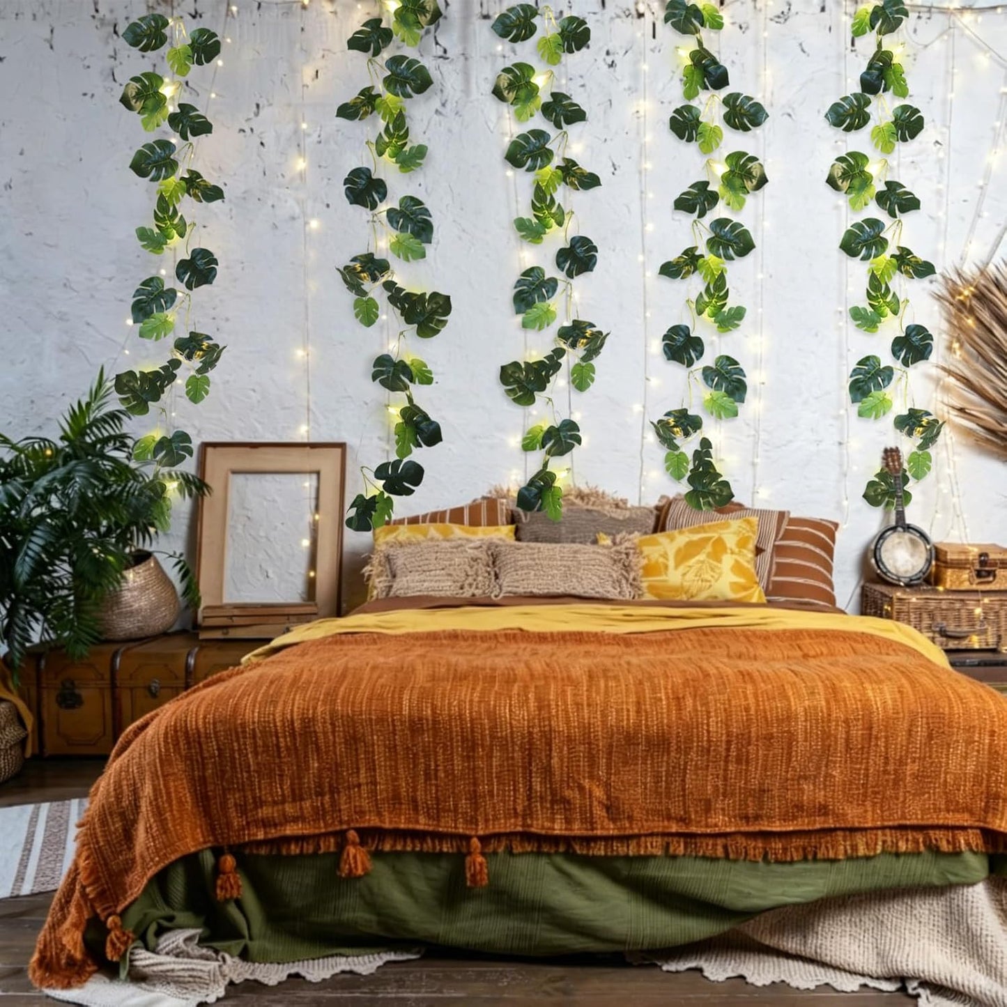 Artificial Large Palm Leaves Tree Plants 29in UV Resistant Greenery | Faux Tropical Monstera Turtle Leaf for Indoor Outdoor Home Garden Hawaiian Luau Jungle Beach Party Spring Summer Decoration