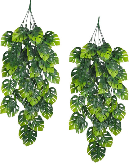 Artificial Large Palm Leaves Tree Plants 29in UV Resistant Greenery | Faux Tropical Monstera Turtle Leaf for Indoor Outdoor Home Garden Hawaiian Luau Jungle Beach Party Spring Summer Decoration
