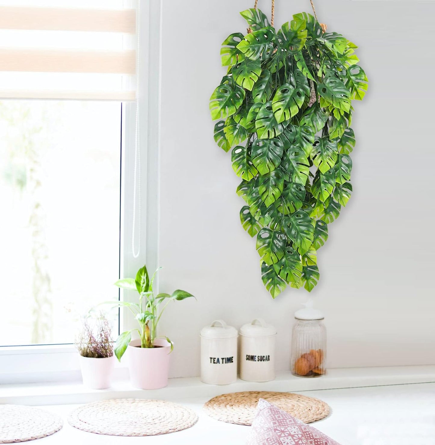 Artificial Large Palm Leaves Tree Plants 29in UV Resistant Greenery | Faux Tropical Monstera Turtle Leaf for Indoor Outdoor Home Garden Hawaiian Luau Jungle Beach Party Spring Summer Decoration
