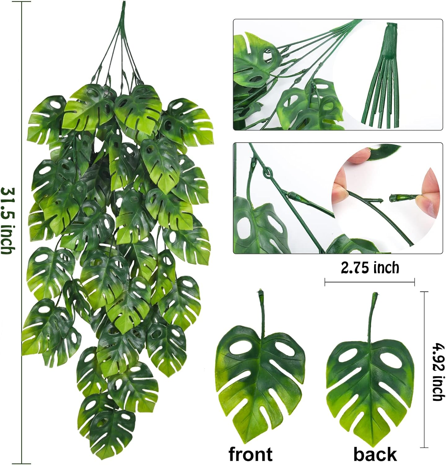 Artificial Large Palm Leaves Tree Plants 29in UV Resistant Greenery | Faux Tropical Monstera Turtle Leaf for Indoor Outdoor Home Garden Hawaiian Luau Jungle Beach Party Spring Summer Decoration