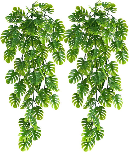Artificial Large Palm Leaves Tree Plants 29in UV Resistant Greenery | Faux Tropical Monstera Turtle Leaf for Indoor Outdoor Home Garden Hawaiian Luau Jungle Beach Party Spring Summer Decoration