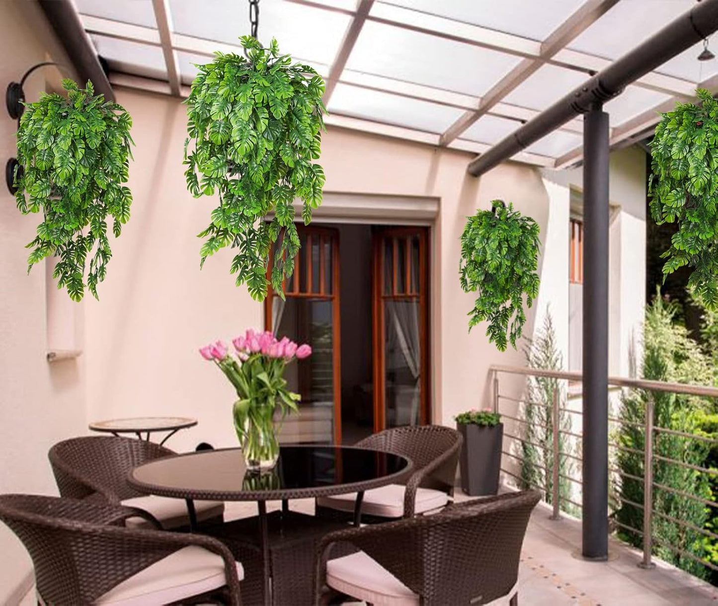 Artificial Large Palm Leaves Tree Plants 29in UV Resistant Greenery | Faux Tropical Monstera Turtle Leaf for Indoor Outdoor Home Garden Hawaiian Luau Jungle Beach Party Spring Summer Decoration