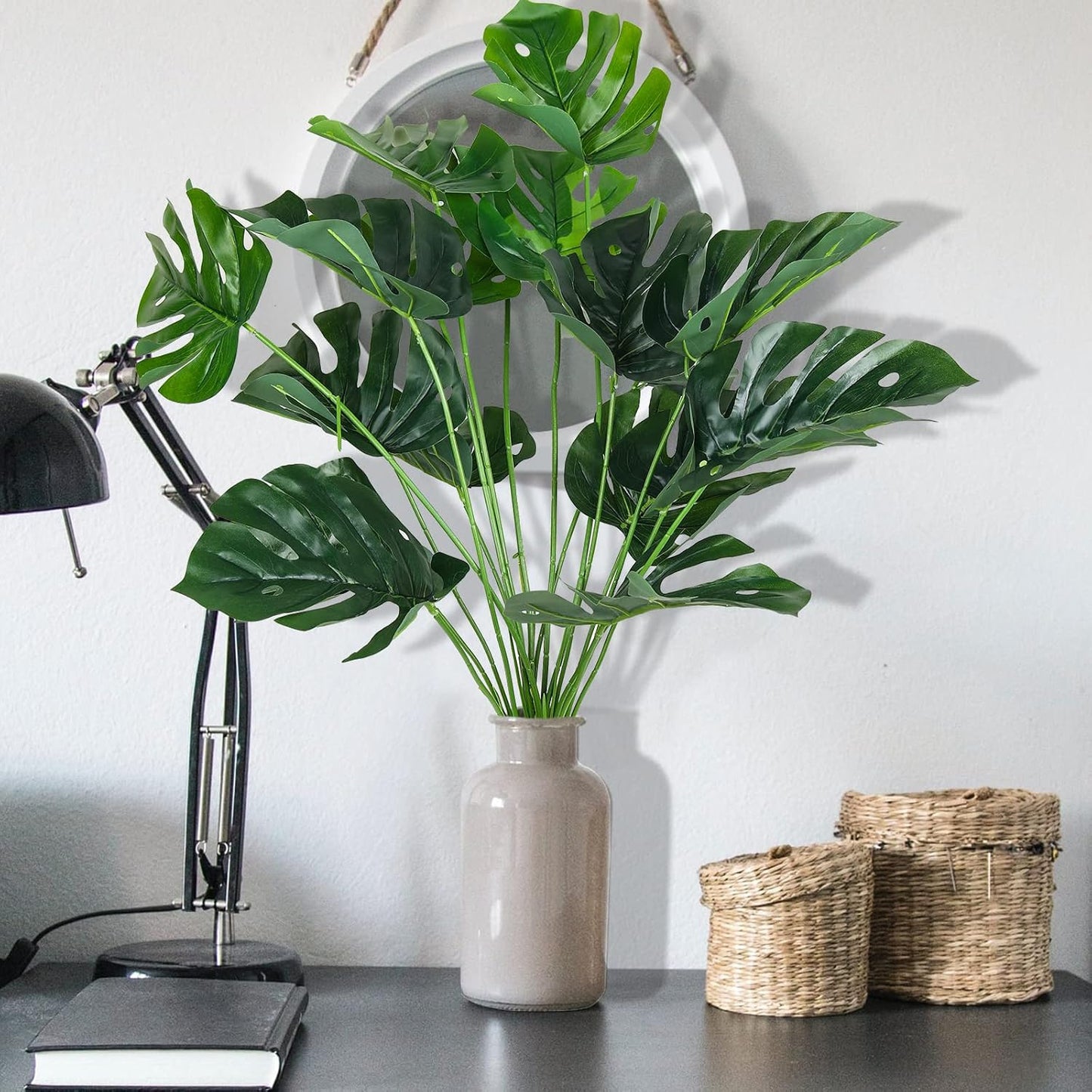 Artificial Large Palm Leaves Tree Plants 29in UV Resistant Greenery | Faux Tropical Monstera Turtle Leaf for Indoor Outdoor Home Garden Hawaiian Luau Jungle Beach Party Spring Summer Decoration