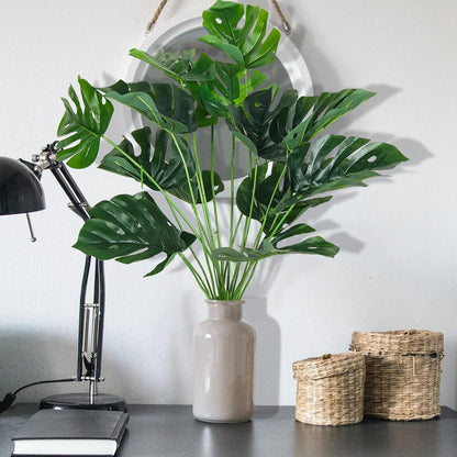 Artificial Large Palm Leaves Tree Plants 29in UV Resistant Greenery | Faux Tropical Monstera Turtle Leaf for Indoor Outdoor Home Garden Hawaiian Luau Jungle Beach Party Spring Summer Decoration