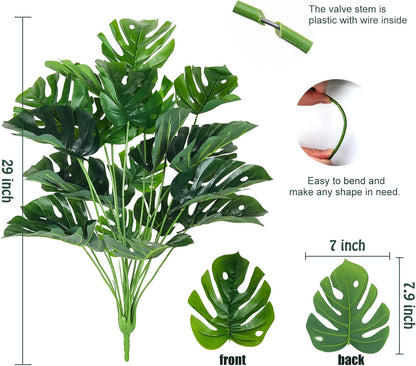 Artificial Large Palm Leaves Tree Plants 29in UV Resistant Greenery | Faux Tropical Monstera Turtle Leaf for Indoor Outdoor Home Garden Hawaiian Luau Jungle Beach Party Spring Summer Decoration