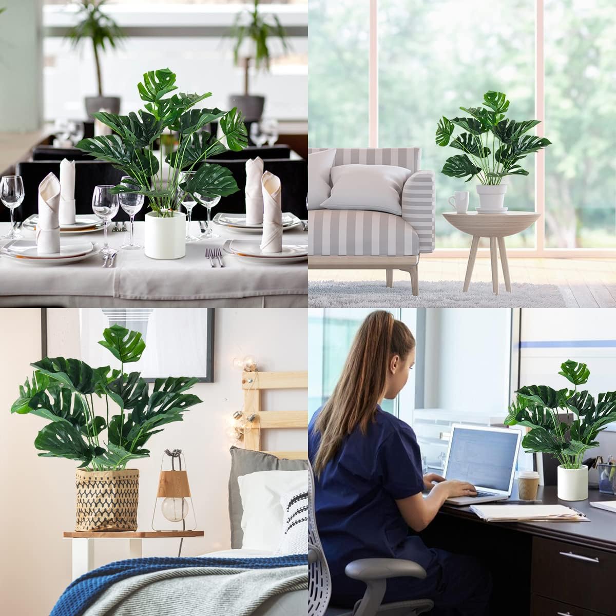 Artificial Large Palm Leaves Tree Plants 29in UV Resistant Greenery | Faux Tropical Monstera Turtle Leaf for Indoor Outdoor Home Garden Hawaiian Luau Jungle Beach Party Spring Summer Decoration