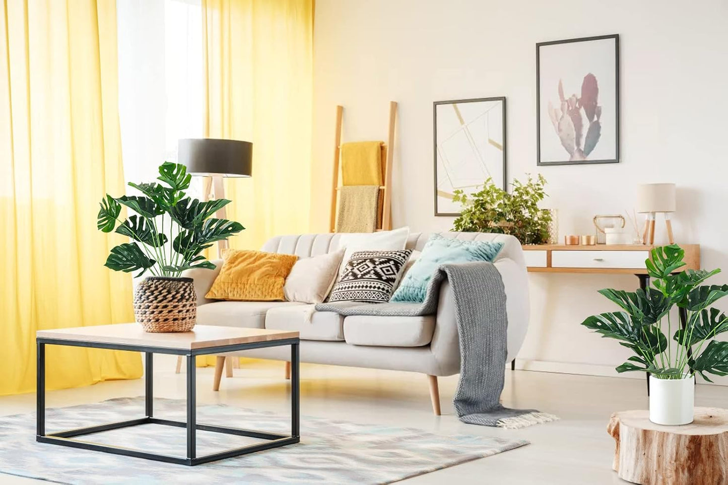 Artificial Large Palm Leaves Tree Plants 29in UV Resistant Greenery | Faux Tropical Monstera Turtle Leaf for Indoor Outdoor Home Garden Hawaiian Luau Jungle Beach Party Spring Summer Decoration