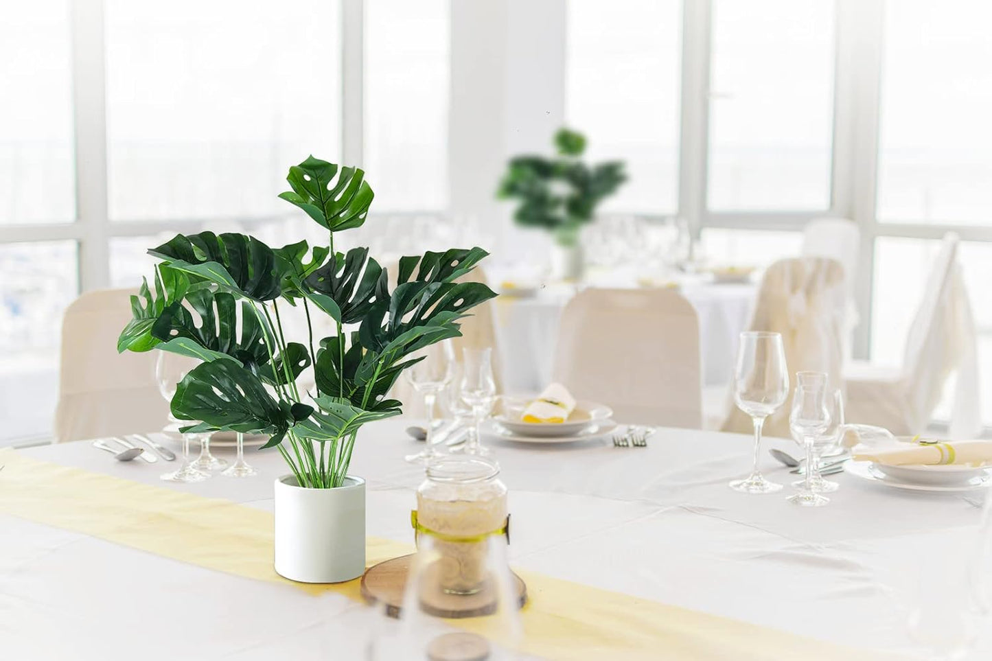 Artificial Large Palm Leaves Tree Plants 29in UV Resistant Greenery | Faux Tropical Monstera Turtle Leaf for Indoor Outdoor Home Garden Hawaiian Luau Jungle Beach Party Spring Summer Decoration