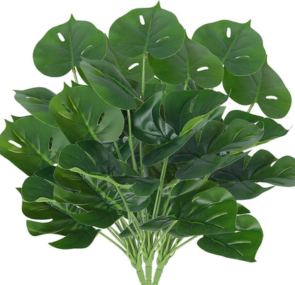 Artificial Large Palm Leaves Tree Plants 29in UV Resistant Greenery | Faux Tropical Monstera Turtle Leaf for Indoor Outdoor Home Garden Hawaiian Luau Jungle Beach Party Spring Summer Decoration