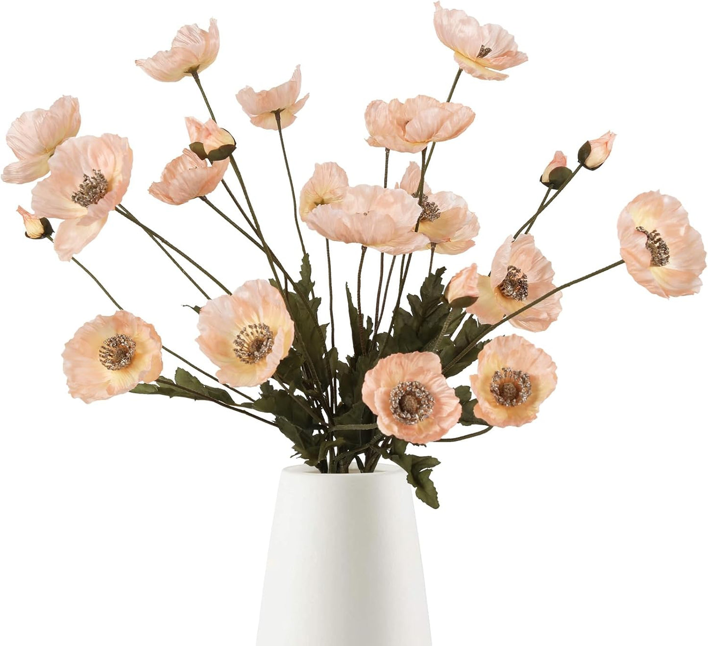 White Artificial Poppy Flowers 6pcs Poppies White Artificial Flowers with Stems Silk Flower Arrangements for Wedding Centerpieces for Home Table Bridal Shower Party Decorations (White)