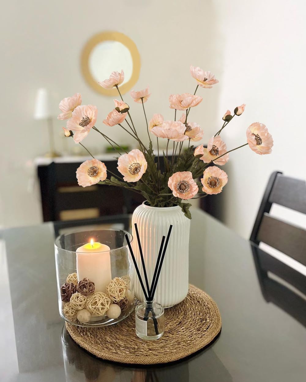 White Artificial Poppy Flowers 6pcs Poppies White Artificial Flowers with Stems Silk Flower Arrangements for Wedding Centerpieces for Home Table Bridal Shower Party Decorations (White)