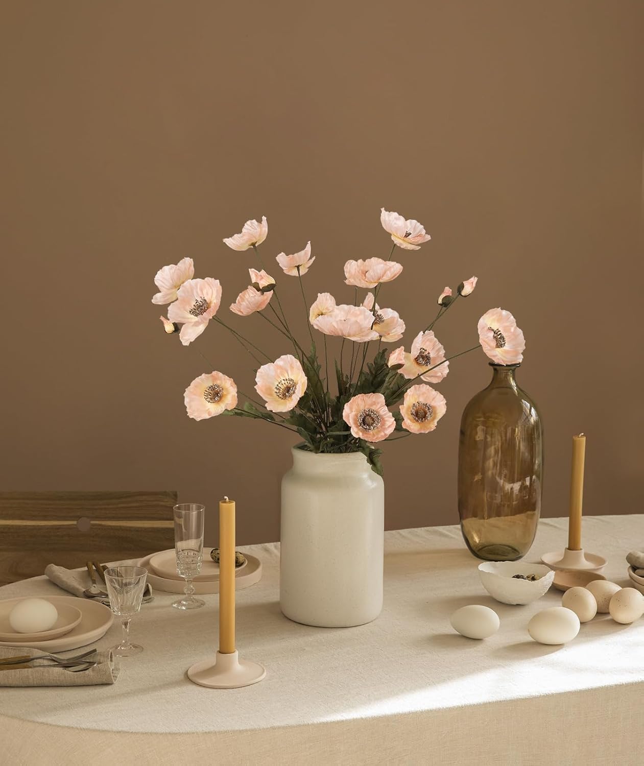 White Artificial Poppy Flowers 6pcs Poppies White Artificial Flowers with Stems Silk Flower Arrangements for Wedding Centerpieces for Home Table Bridal Shower Party Decorations (White)