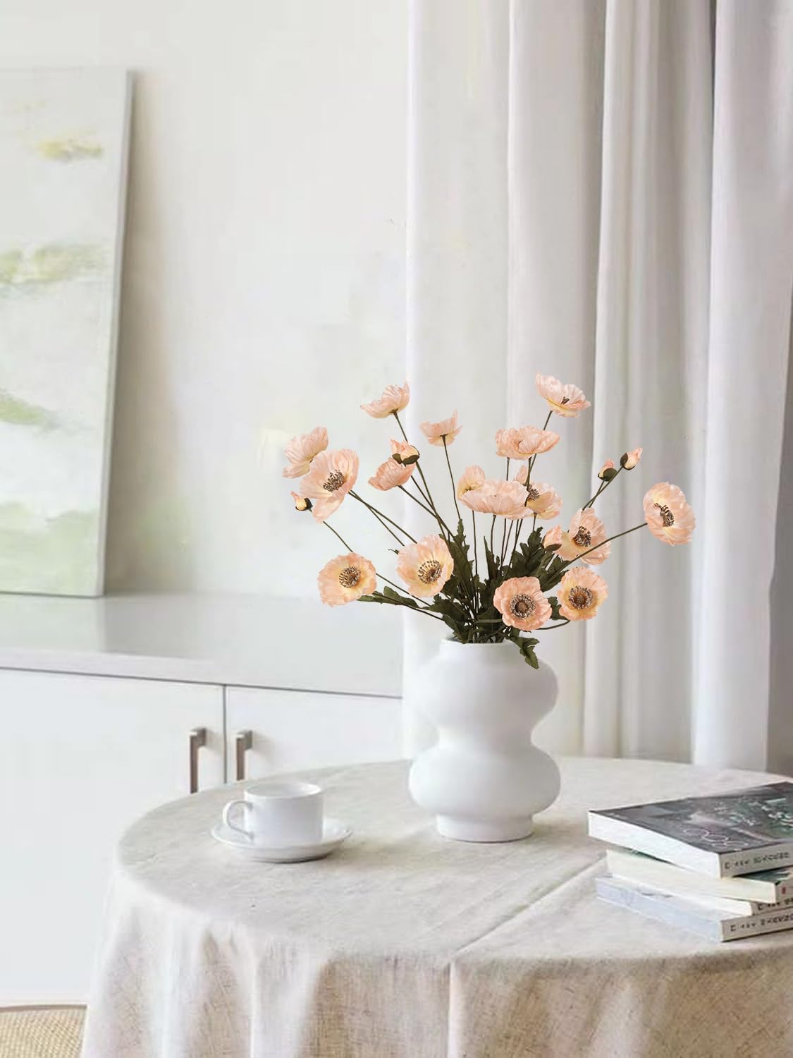 White Artificial Poppy Flowers 6pcs Poppies White Artificial Flowers with Stems Silk Flower Arrangements for Wedding Centerpieces for Home Table Bridal Shower Party Decorations (White)
