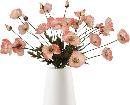White Artificial Poppy Flowers 6pcs Poppies White Artificial Flowers with Stems Silk Flower Arrangements for Wedding Centerpieces for Home Table Bridal Shower Party Decorations (White)